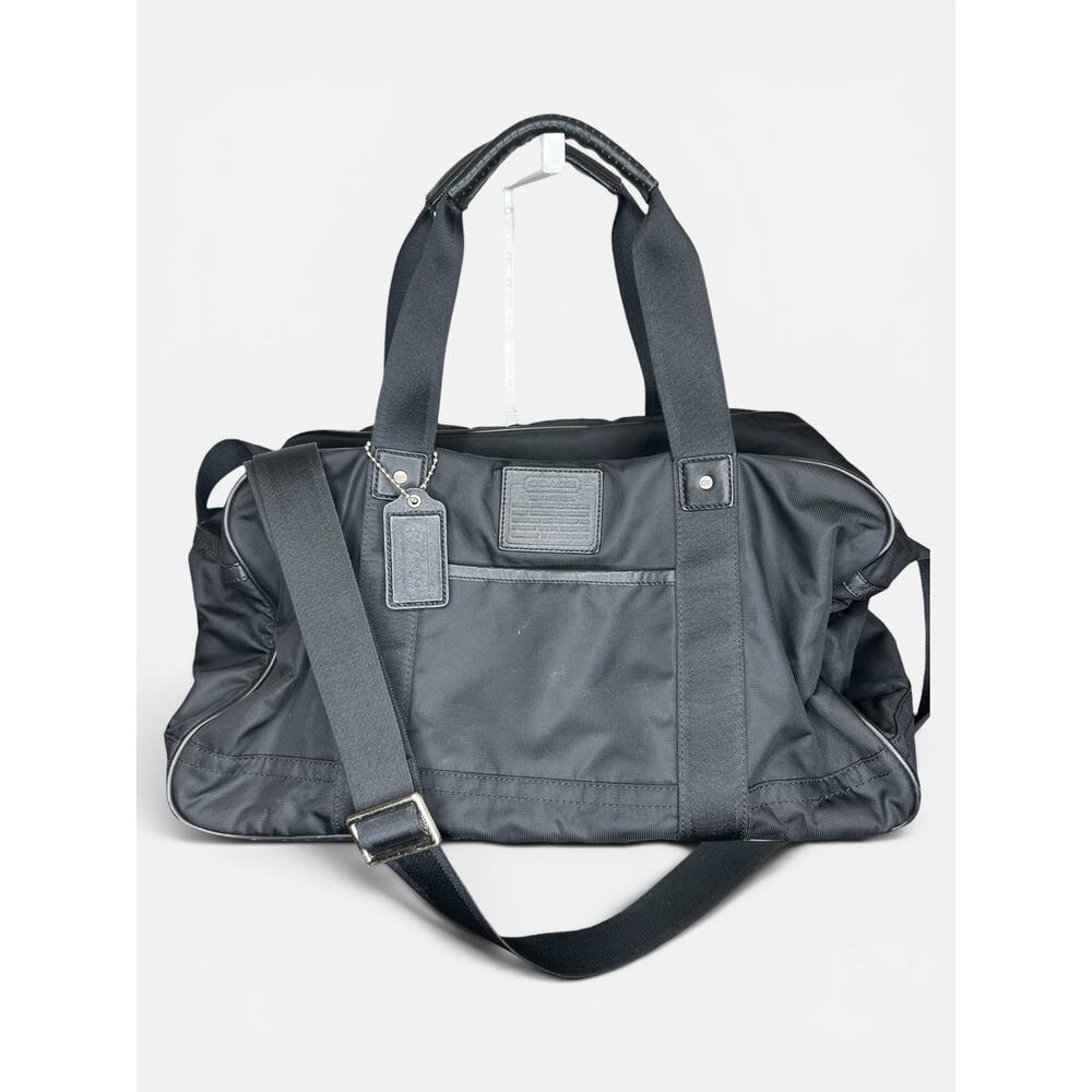 Coach F70504 Voyager Gym Duffle Bag Black Nylon Leather Travel Weekender